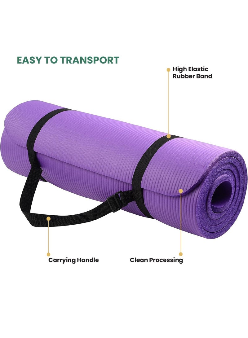 REST Yoga Mat Non Slip, Yoga Mat with Strap Included 10mm Thick Exercise Mat Ideal for HiiT, Pilates, Yoga and Many Other Home Workouts, Purple - Image 3